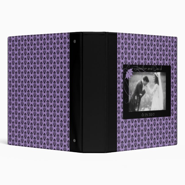 Black and Purple Damask Wedding Album 3 Ring Binder (Background)