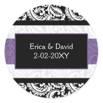 Black and Purple Damask Wedding Classic Round Sticker