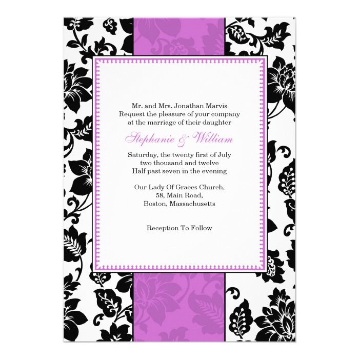 Black and Purple Damask Wedding Invitation