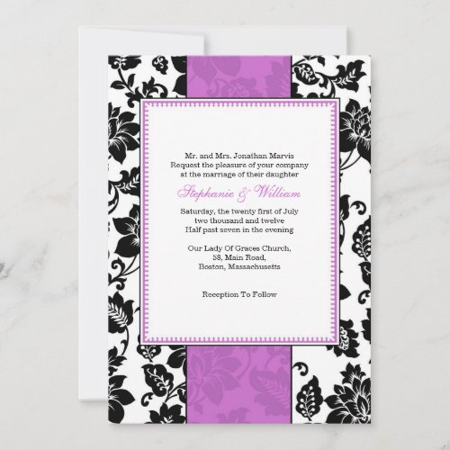 Black and Purple Damask Wedding Invitation