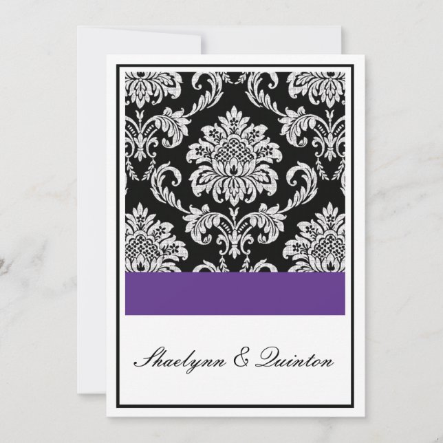 Black and Purple Damask Wedding Invitation (Front)