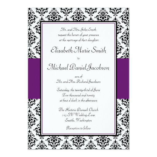 Black and Purple Damask Wedding Invitation | Zazzle