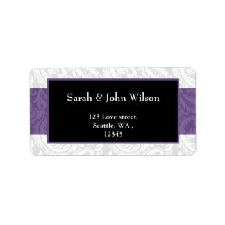 Black and Purple Damask Wedding Label
