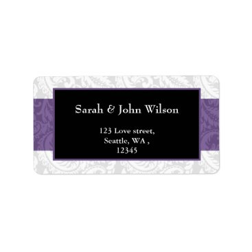 Black and Purple Damask Wedding Label