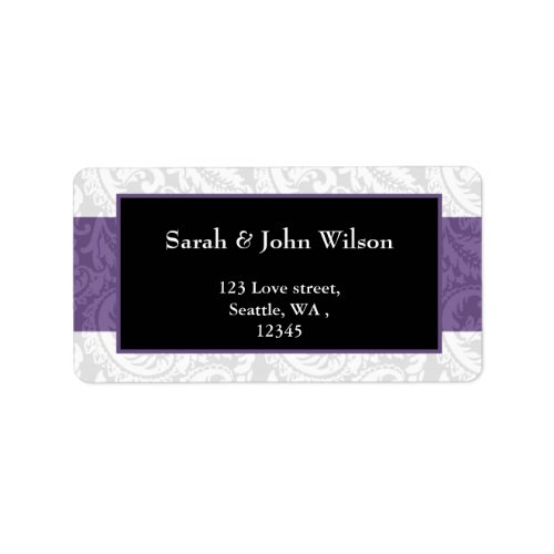 Black and Purple Damask Wedding Label