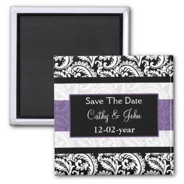 Black and Purple Damask Wedding Magnet