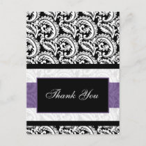 Black and Purple Damask Wedding Postcard