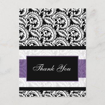 Black and Purple Damask Wedding Postcard