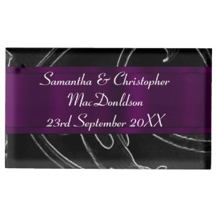 Black and purple damask wedding table card holder