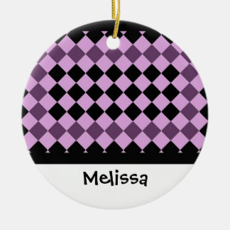 Black and Purple Diamond Custom Name Ceramic Ornament