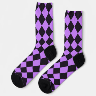 Black and Purple Diamond Pattern Crazy Socks