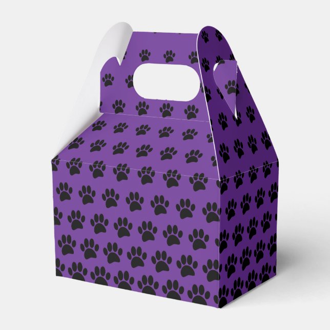 Black and Purple Dog Paw Print Pattern Custom  Favor Boxes (Front Side)