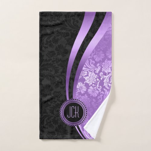 Black And Purple Floral Damasks Bath Towel Set