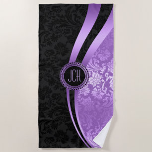 Black And Purple Floral Damasks Bath Towel Set