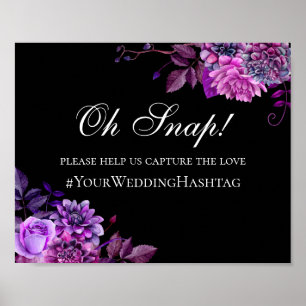 Black and purple flower. Wedding instagram hashtag Poster