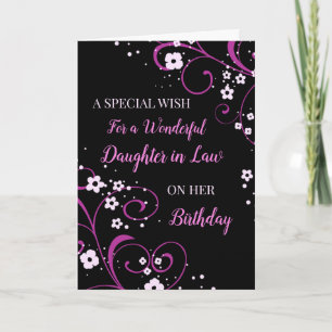 Black and Purple Flowers Daughter in Law Birthday Card
