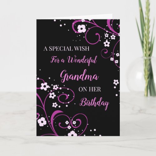 Black and Purple Flowers Grandma Birthday Card