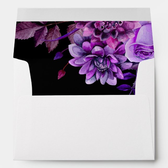 Black and purple flowers. Violet floral wedding Envelope (Back (Bottom))