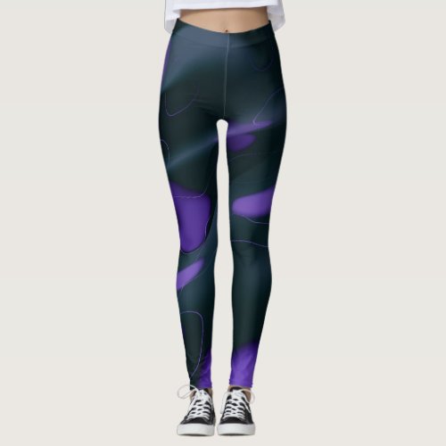Black and Purple Geometric Abstract Athletic Leggi Leggings