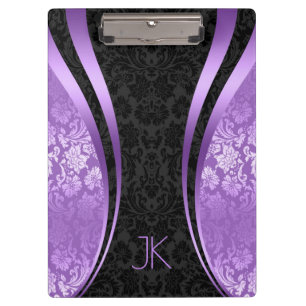 Black And purple Geometric Floral Damasks Clipboard