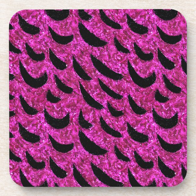 Black and Purple Glitter Animal Print Pattern Beverage Coaster (Front)