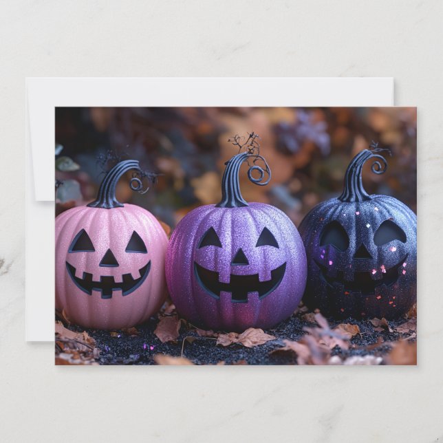 Black and Purple Glitter Halloween Greeting Card (Front)