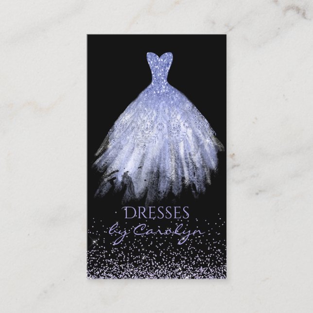 Black and Purple Glittery Seamstress Business Card (Front)