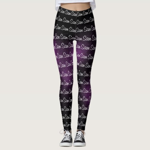 Black and Purple Goth Colors Your Name Pattern Leggings