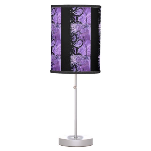 Black and Purple Goth Pattern Table Lamp (Front)