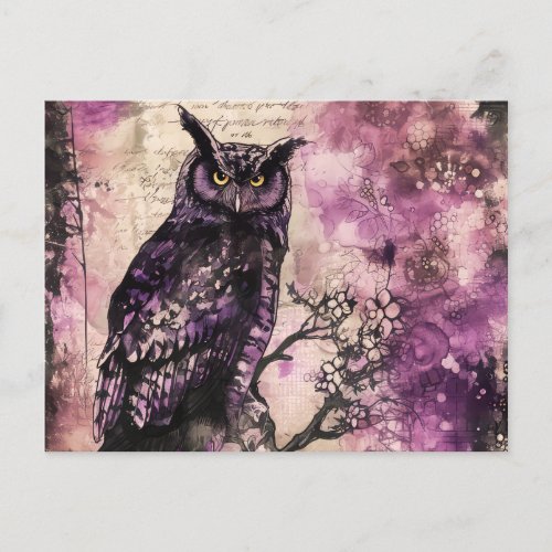 Black and Purple Gothic Owl Halloween Holiday Postcard