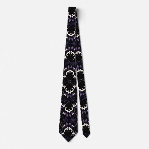 Black and Purple Gothic Pattern 2 Skull Neck Tie