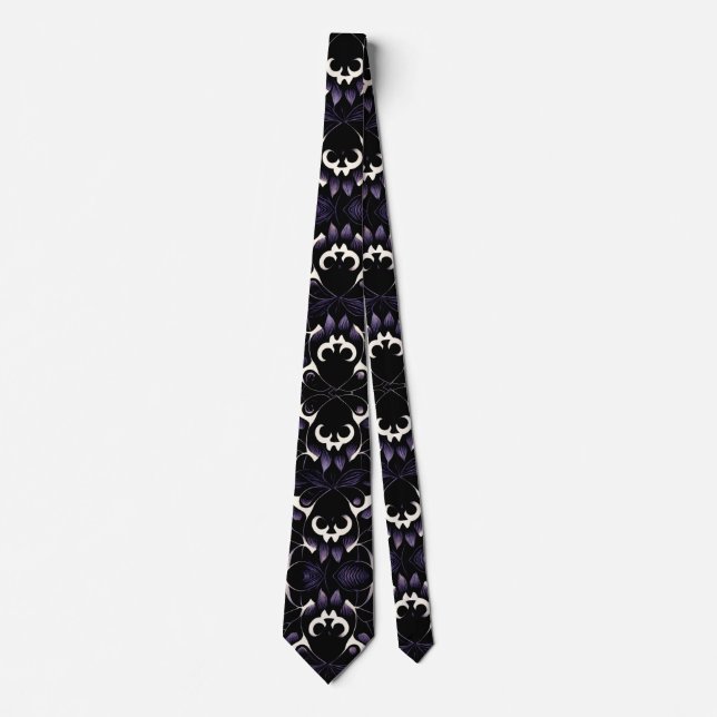 Black and Purple Gothic Pattern #2 Skull Neck Tie (Front)