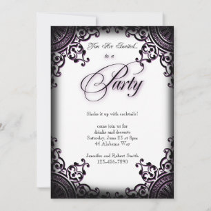 Black and Purple Gothic Scroll Party Invitation