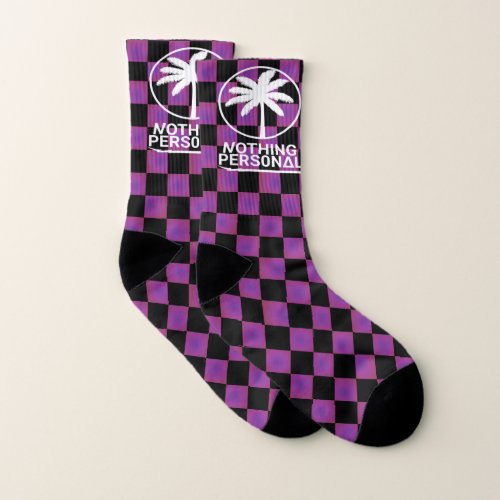 Black and Purple Gradient Checkered Pattern Socks
