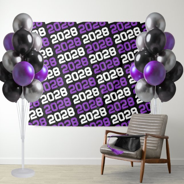 Black and Purple Graduation Class Year Backdrop (Graduation Repeating Class Year Party Backdrop in Purple, White and Black)