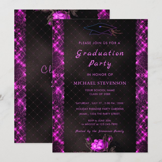 Black and Purple Graduation Invitation Template (Front/Back)