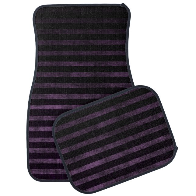 Black and Purple Grunge Ombre Stripes Car Floor Mat (Set)