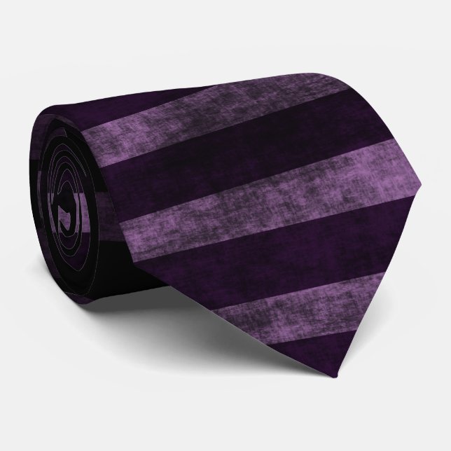 Black and Purple Grunge Ombre Stripes Neck Tie (Rolled)