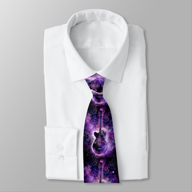 Black and Purple Guitar Neck Tie (Tied)