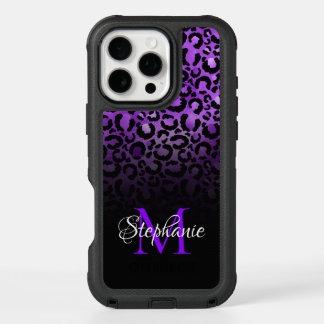 Black and Purple Leopard Girly Gradient Monogram iPhone 16 Pro Max Case
