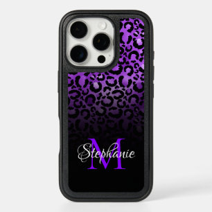 Black and Purple Leopard Girly Ombre Monogram iPhone 16 Pro Case