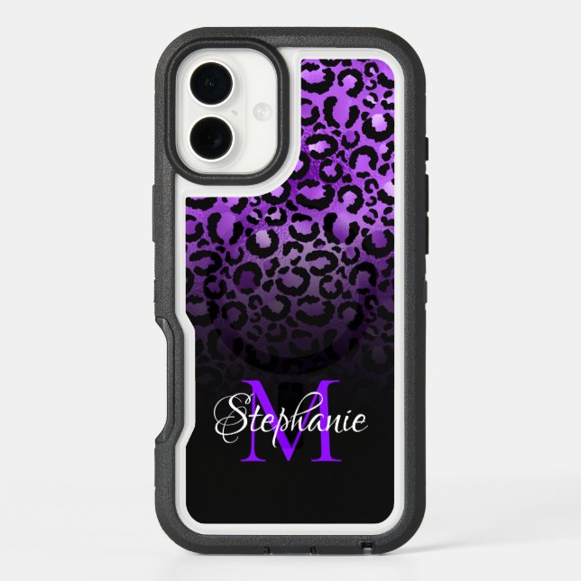 Black and Purple Leopard Personalized Monogram Otterbox iPhone Case (Back)