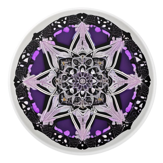 Black and Purple Mandala Ceramic Knob (Front)