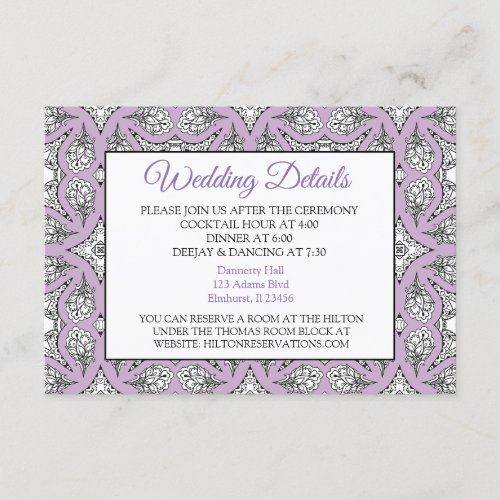 Black and Purple Mandala Wedding Details Card