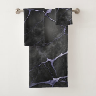 Black and Purple Marble Stone Texture Bath Towel Set