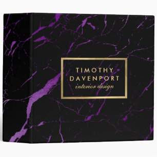 Black and Purple Marble with Faux Gold Text 3 Ring Binder