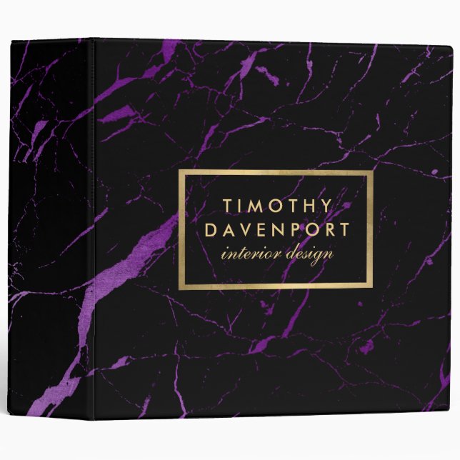 Black and Purple Marble with Faux Gold Text 3 Ring Binder (Front/Spine)