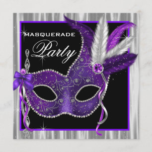 Black and Purple Masquerade Party Invitation