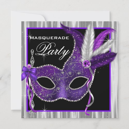 Black and Purple Masquerade Party Custom Invites