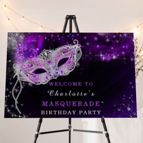 Black and Purple Masquerade Party Welcome Foam Board